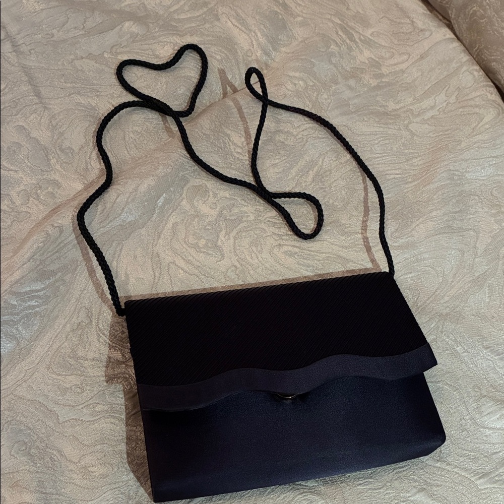Elegant Navy Blue Satin Scalloped Evening Women's Bag